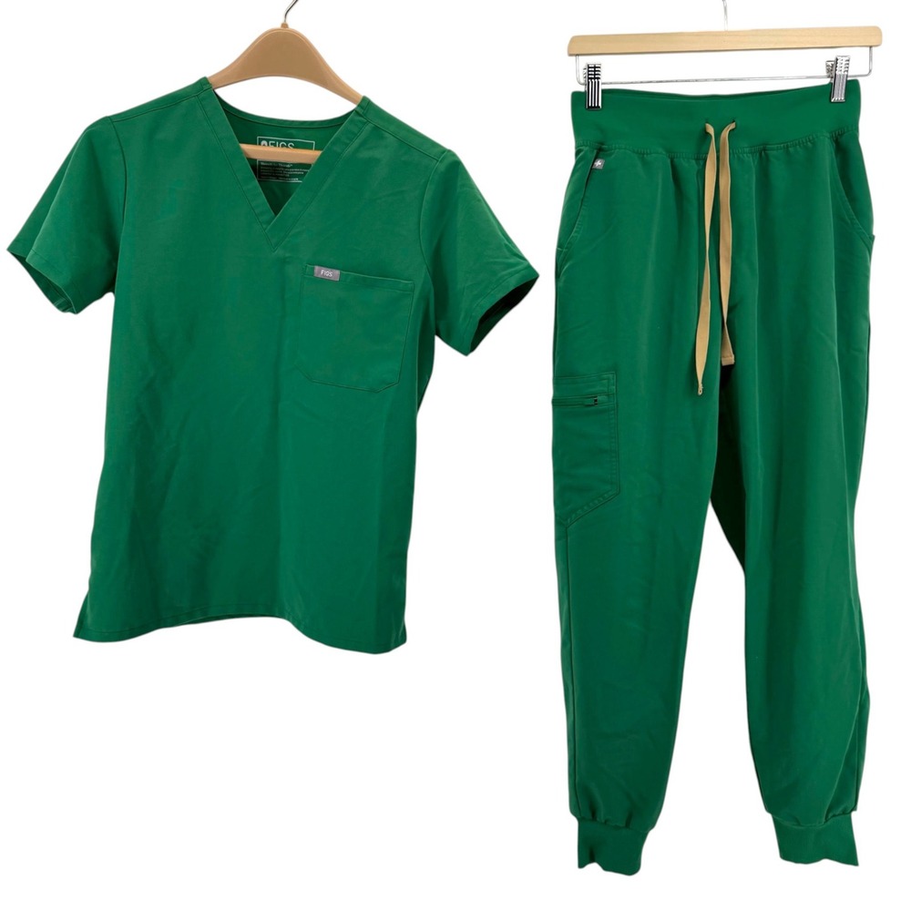 FIGS Technical Collection Green Scrub Set XS V-Neck Top HW Zamora Small Joggers